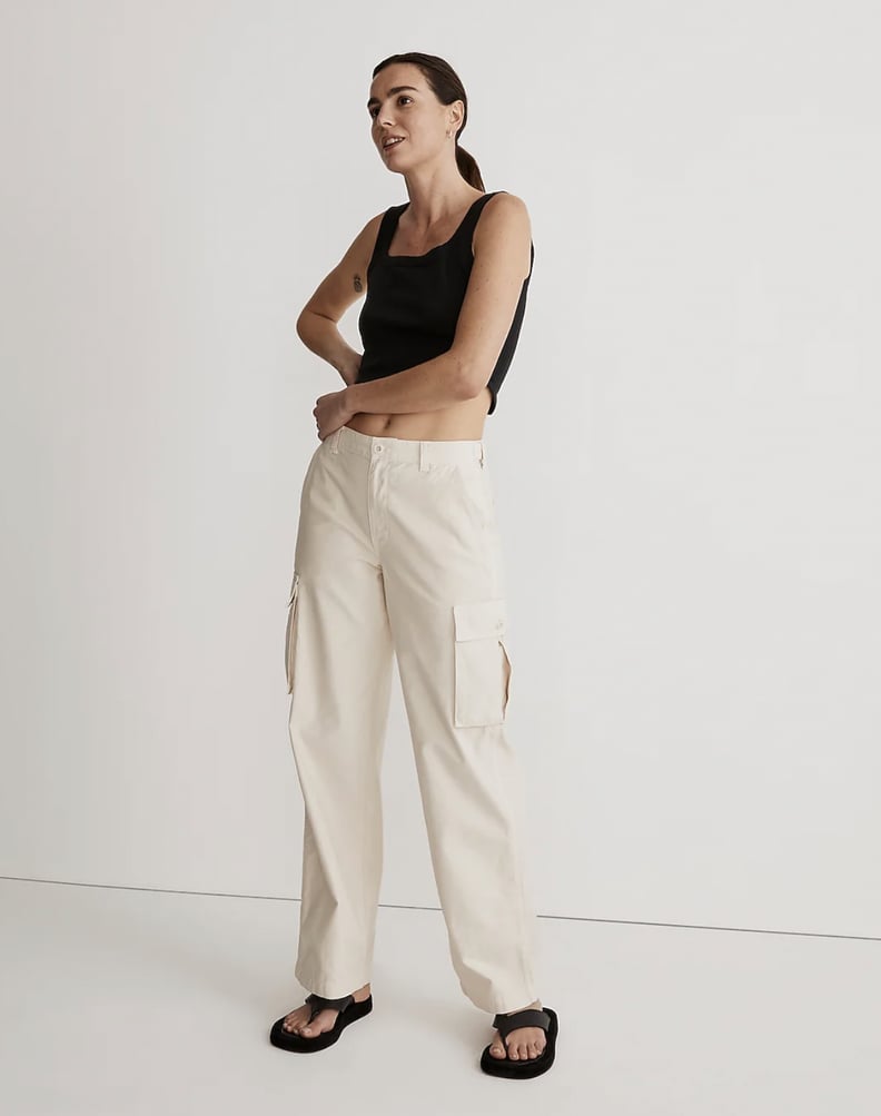 Plus Size Nylon Wide Leg Cargo Pants - Khaki