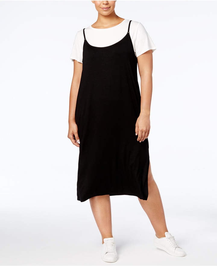 Miley Cyrus Black Slip Dress and White T-Shirt | PS Fashion