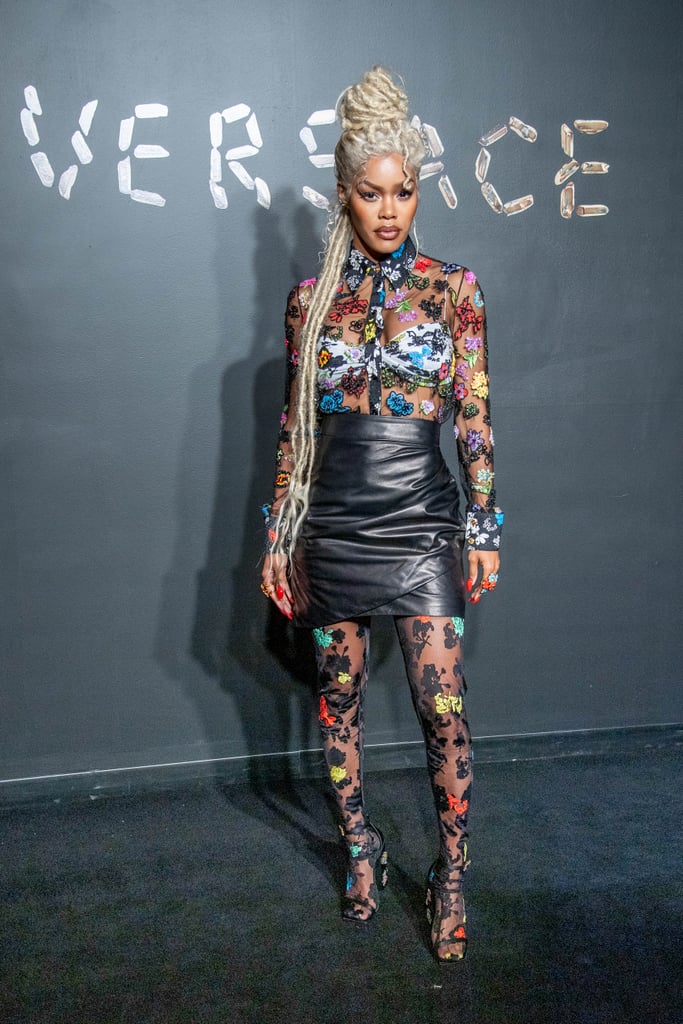 Teyana Taylor Matched Her Sheer Embroidered Blouse With Her Tights
