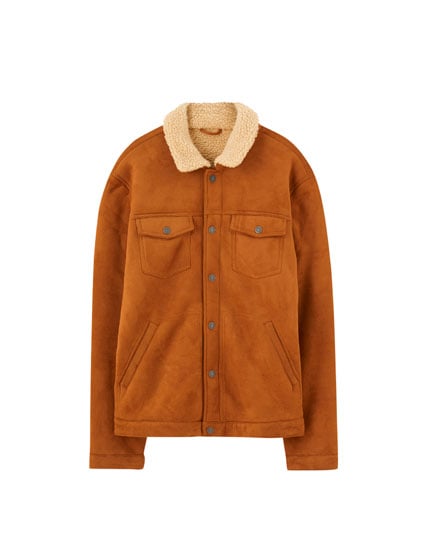 Pull&Bear Faux Suede Trucker Jacket With Faux Shearling
