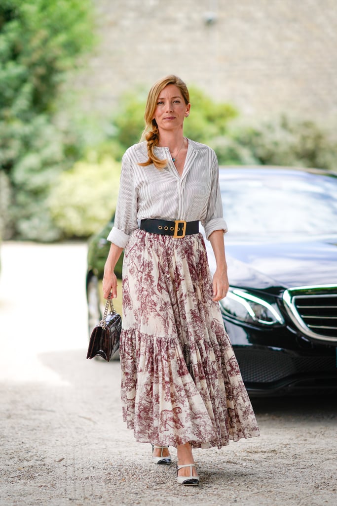 Trade your dresses for a maxi and button-down to mix things up.