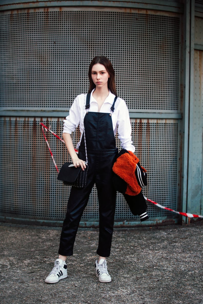 Wear Leather Overalls With a Crisp White Shirt and Sneakers