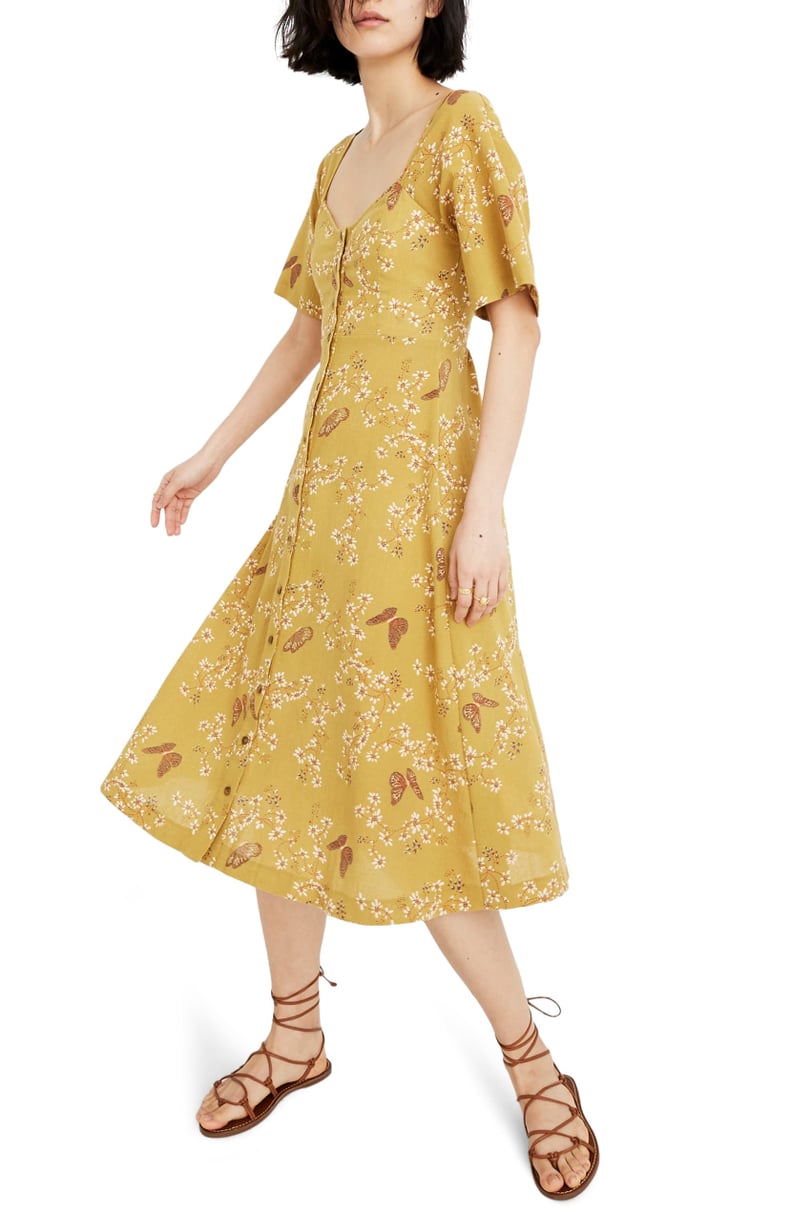Madewell Windowbox Floral Flutter Sleeve Midi Dress