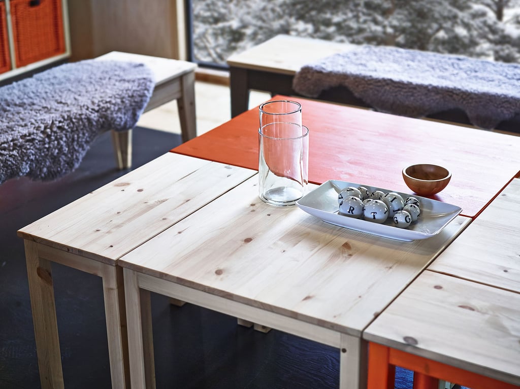 These modular-sized side ($50) and coffee tables ($60-$80) can be positioned together to form a variety of shapes.
