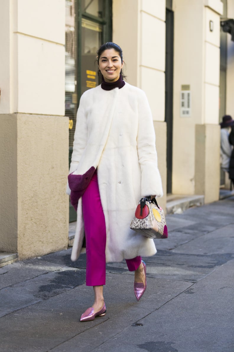 Style Your White Coat With a Pair of Bright Pants