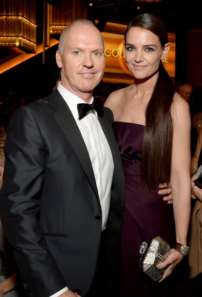 Michael Keaton and Katie Holmes posed together.