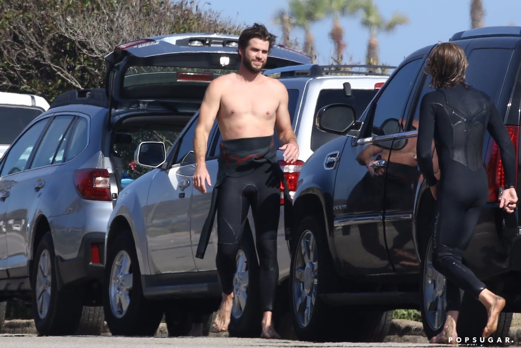 Liam Hemsworth Surfing Shirtless in Malibu June 2018