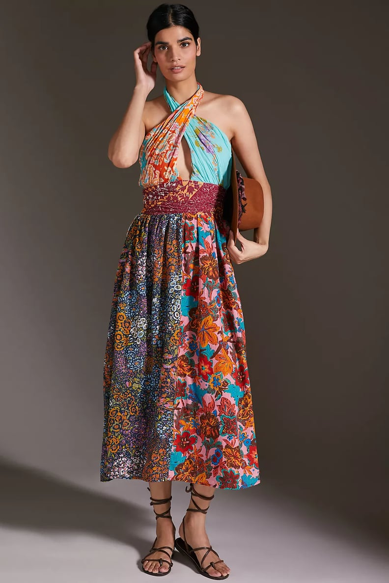 Pattern Play: Love the Label Printed Patchwork Halter Maxi Dress