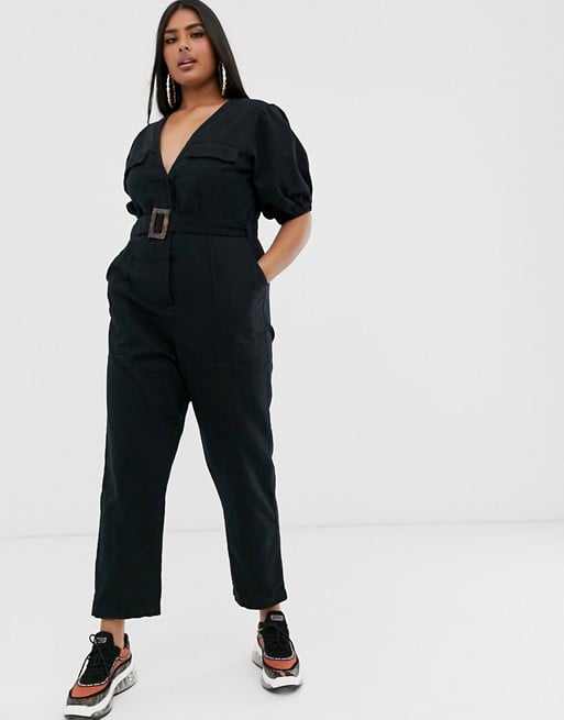 ASOS Design Curve Denim Belted Jumpsuit With Banana Leg