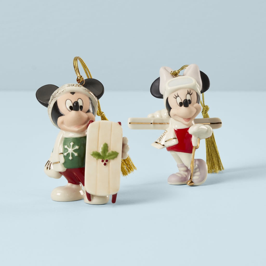 2020 Minnie and Mickey Snow Day 2 Piece Hanging Figurine Ornament Set