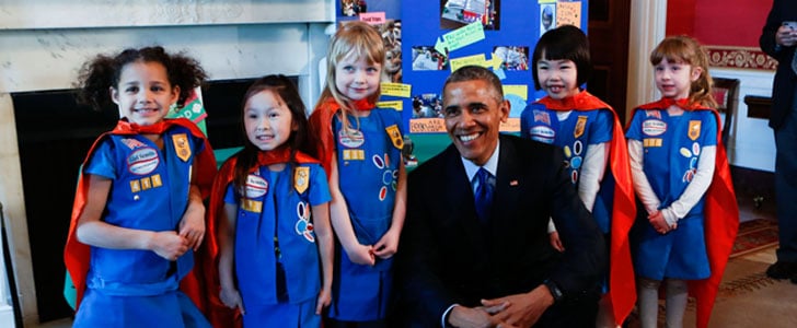 President Obama With Girl Scouts at Science Fair