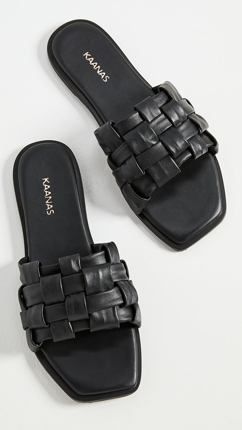 Woven Sandals: Kaanas Belinha Basketweave Allover Leather Slides