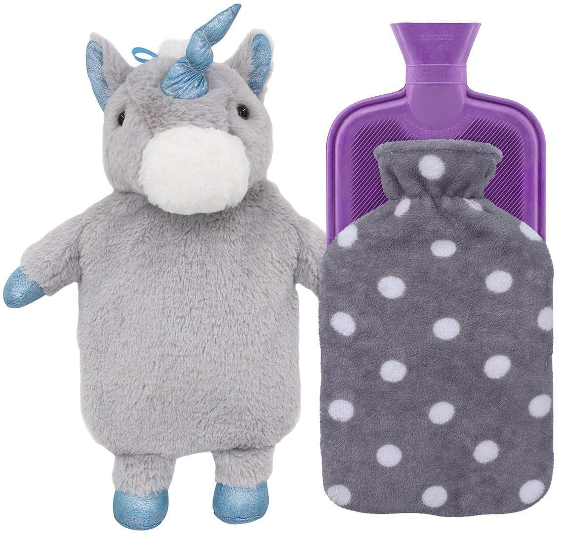 Ivory & Pink Unicorn 3D Cover  2 Litre Fleece Long Hot Water Bottle 