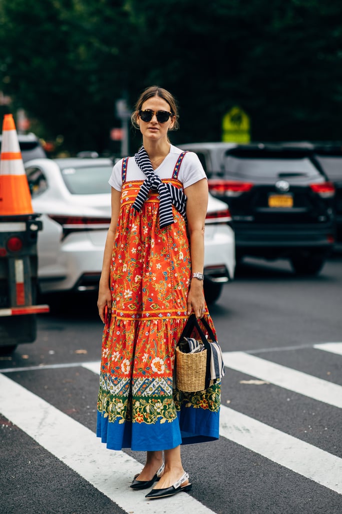 Finish an abstract prairie-style maxi dress with your favorite designer flat.