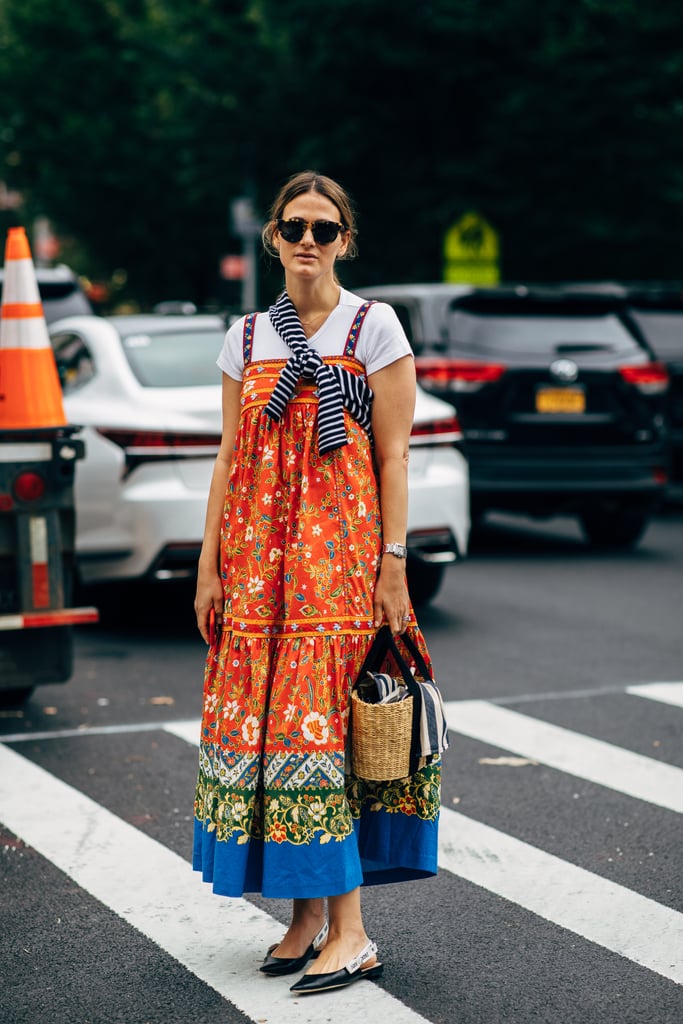 Finish an abstract prairie-style maxi dress with your favourite designer flat.