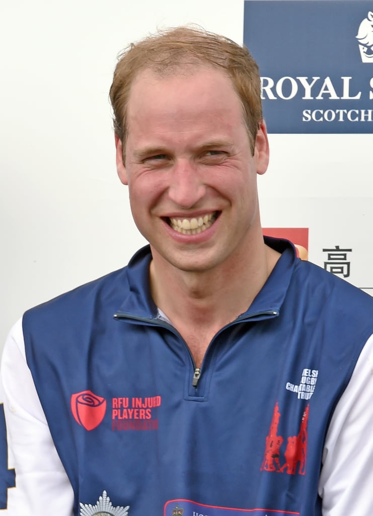 Prince William grinned after playing in a charity polo match in Tetbury, England, on Sunday.