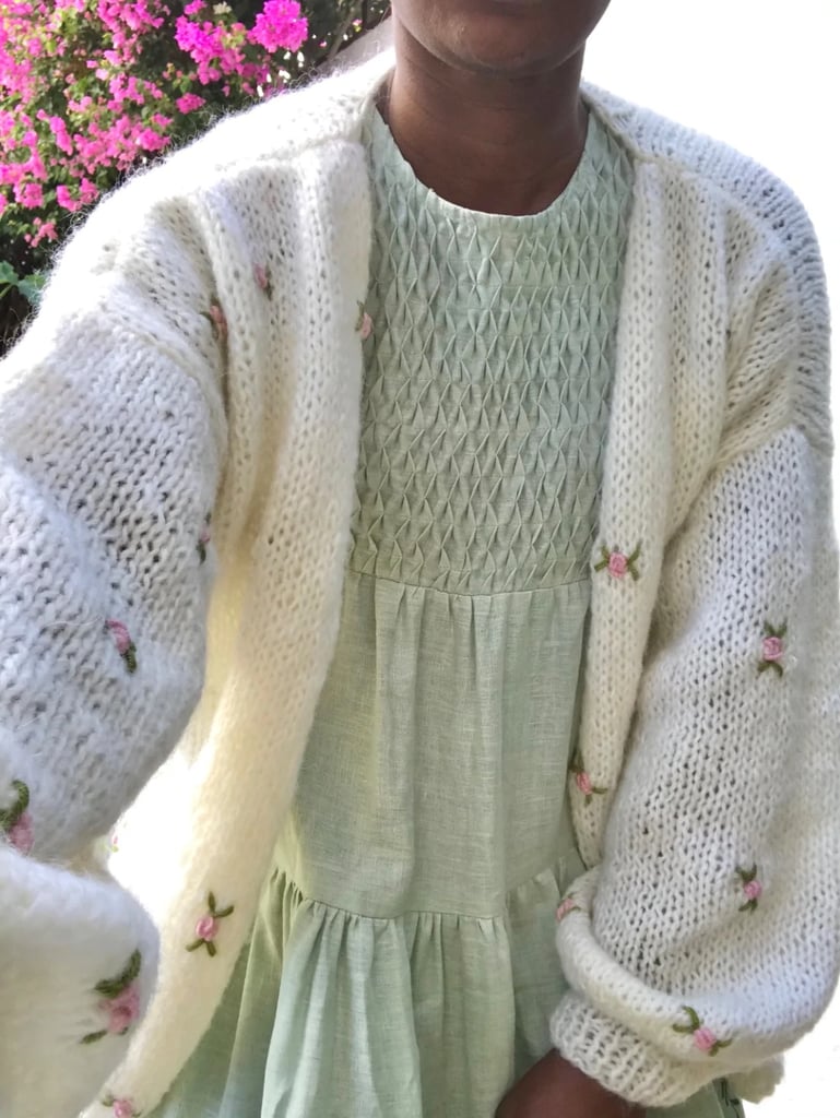 Fanm Mon Winter Bloom 100% Wool Hand Knit Cardigan