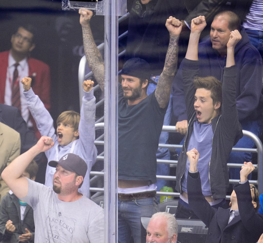 David Beckham and His Sons at LA Kings Hockey Game