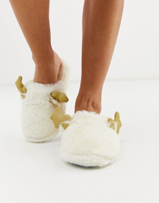 Loungeable Reindeer Sparkle Antler Fluffy Slippers