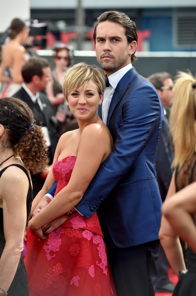 Kaley Cuoco got a hug from her husband, Ryan Sweeting, on their way into the show.