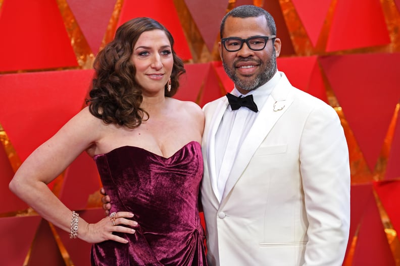 US director Jordan Peele (R) and his wife US comedian Chelsea Peretti arrives for the 90th Annual Academy Awards on March 4, 2018, in Hollywood, California.  / AFP PHOTO / ANGELA WEISS        (Photo credit should read ANGELA WEISS/AFP/Getty Images)