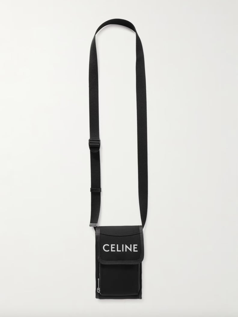Work Bags For Men: Celine Homme Logo Print Canvas Phone Pouch