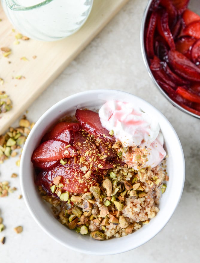 Baked Breakfast Quinoa With Plums and Pistachios