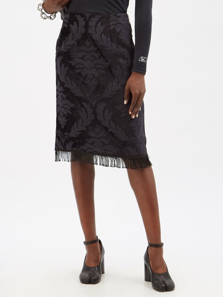 Marine Serre Fringed Jacquard and Denim-Panelled Skirt