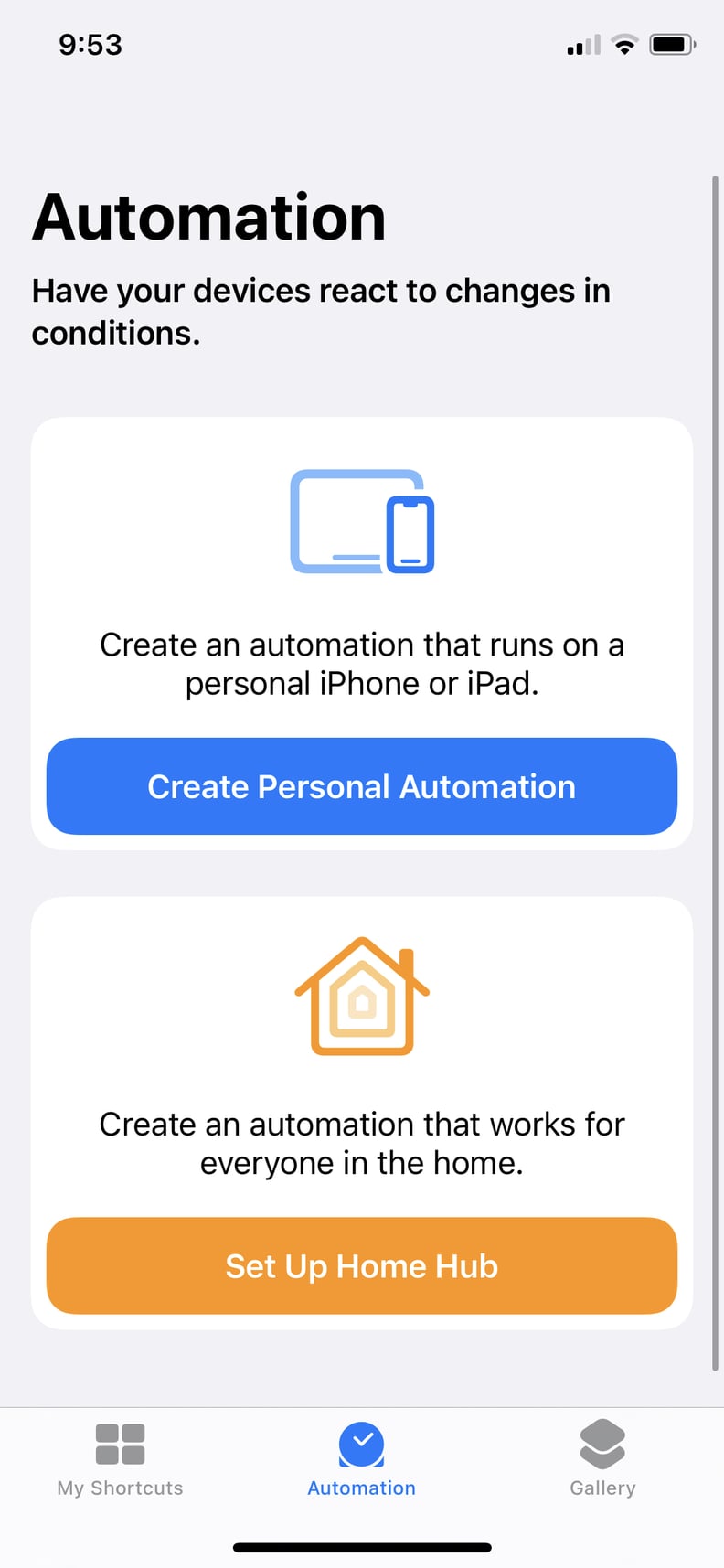 Open the Shortcuts App and Select "Create Personal Automation"