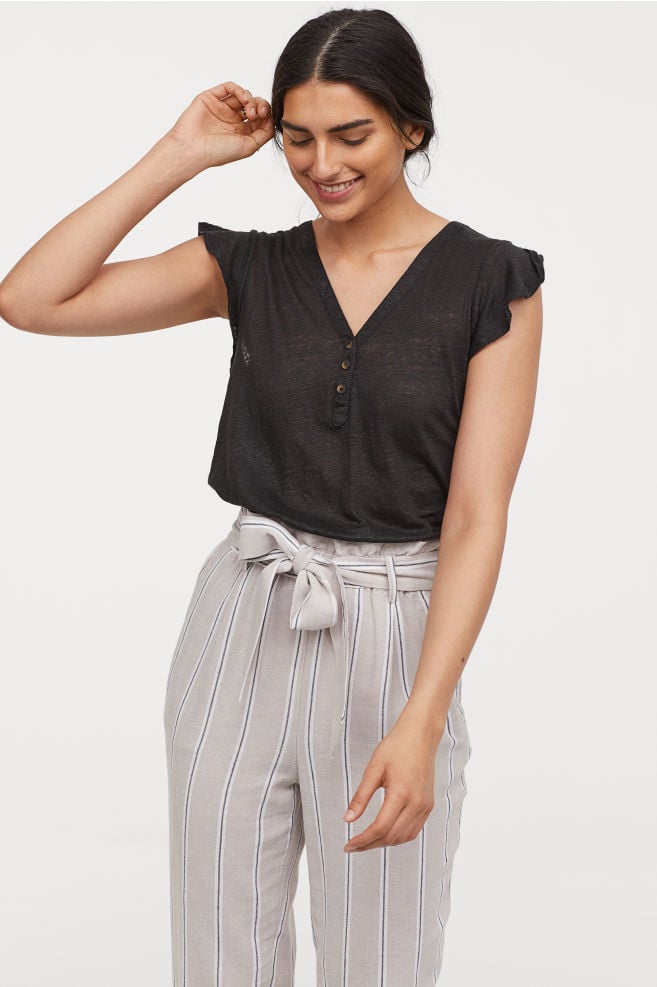 H&M RuffleSleeved Linen Top Best Linen Tops for Women POPSUGAR