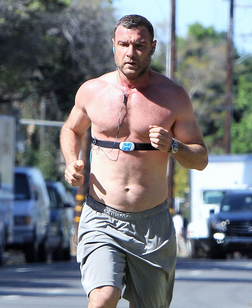 Liev Schreiber ran shirtless through LA on Friday.
