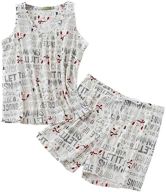 Enjoynight Women's Cute Sleeveless Print Tee and Shorts Pajama Set