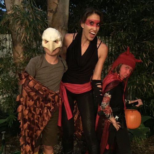 Wende with her sons on Halloween