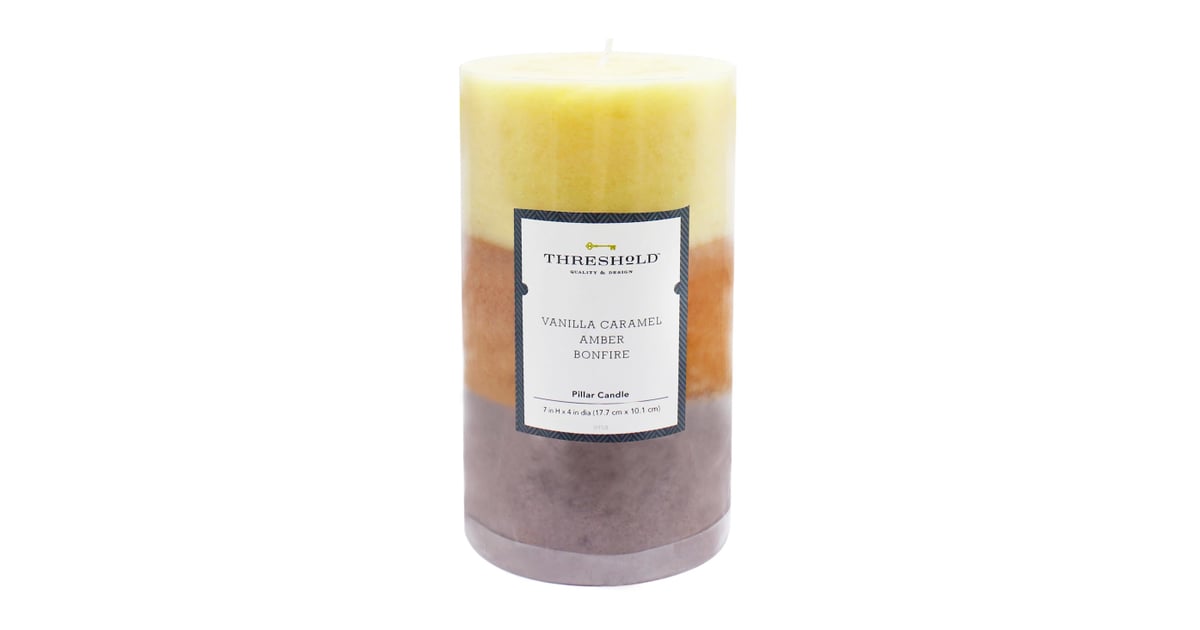 Threshold Vanilla Caramel/Amber/Bonfire Layered Mottled Pillar Candle Best Candles From Target