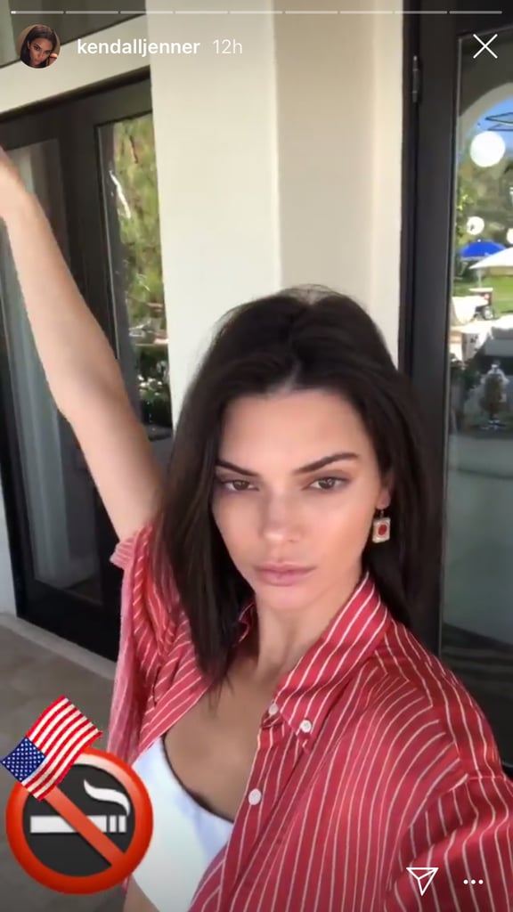 Kendall Jenner White Bikini And Striped Shirt On July 4 2018 Popsugar Fashion Uk Photo 2 