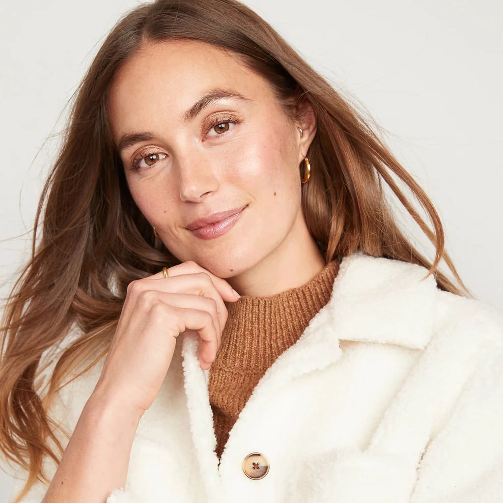 Old navy long sherpa faux suede lined coat top