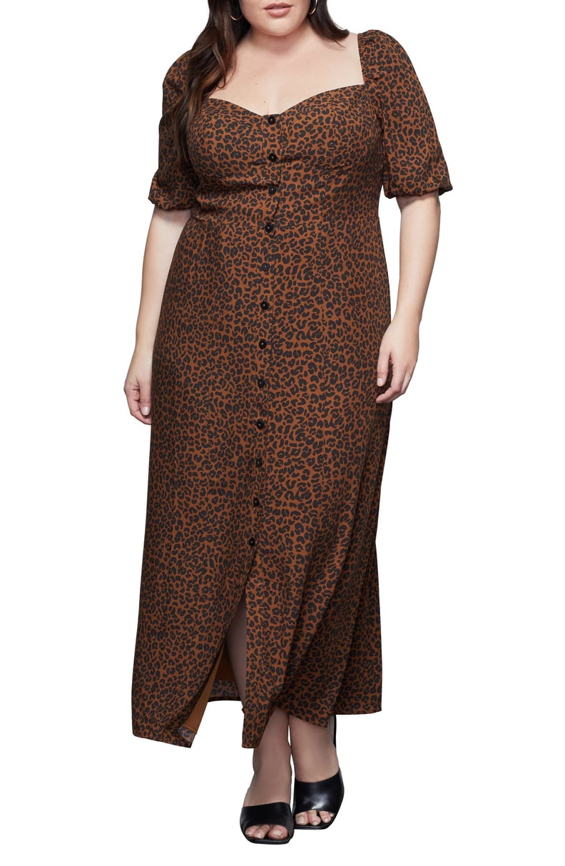 Good American Corset Leopard Print Puff Sleeve Maxi Dress