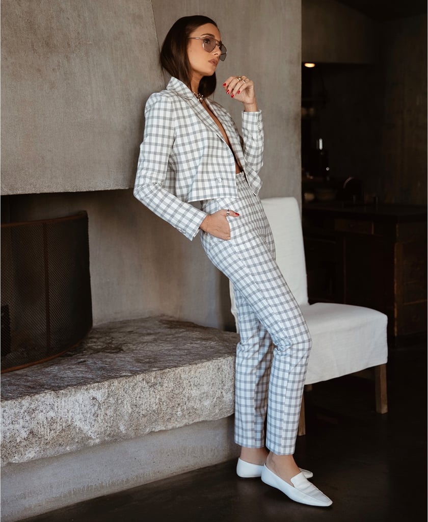 Danielle Bernstein Zip-Up Plaid Pants and Plaid Cropped Jacket