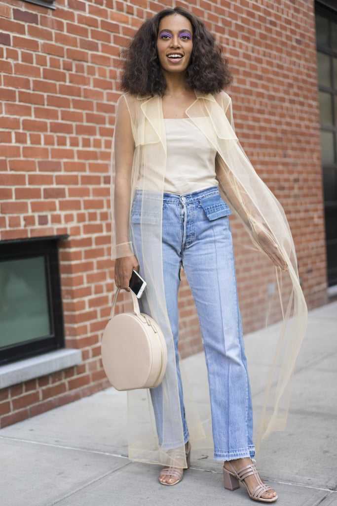 Solange Knowles carrying a Mansur Gavriel bag at New York Fashion Week