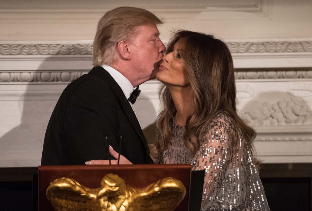 Melania Trump Wearing Silver Monique Lhuillier Dress