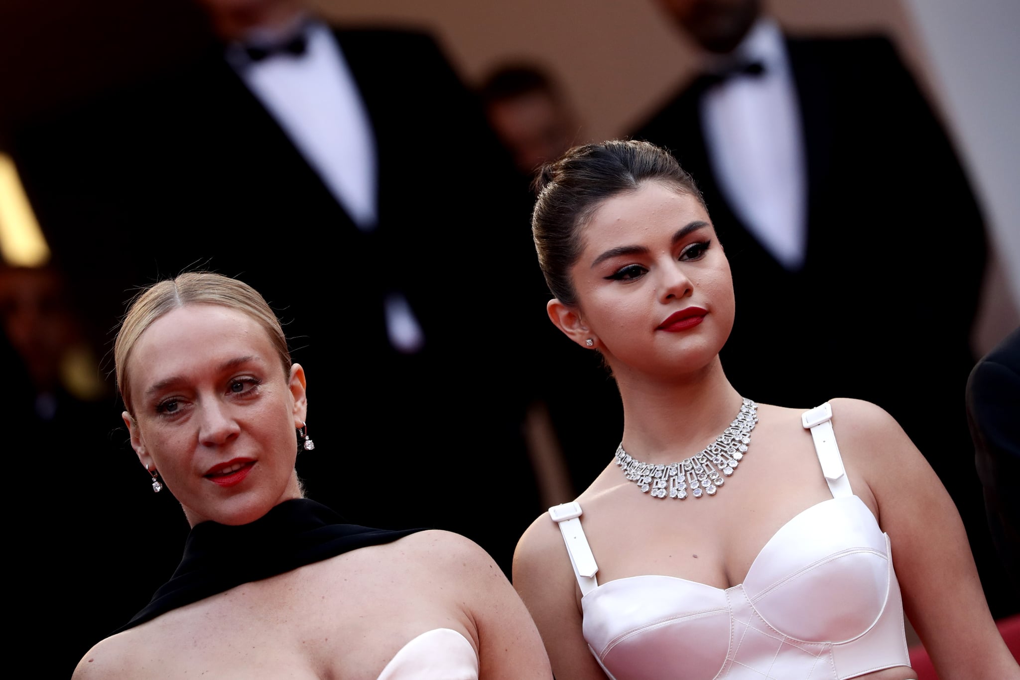 Selena Gomez Wears Louis Vuitton Silk Bra Top and Skirt at Cannes