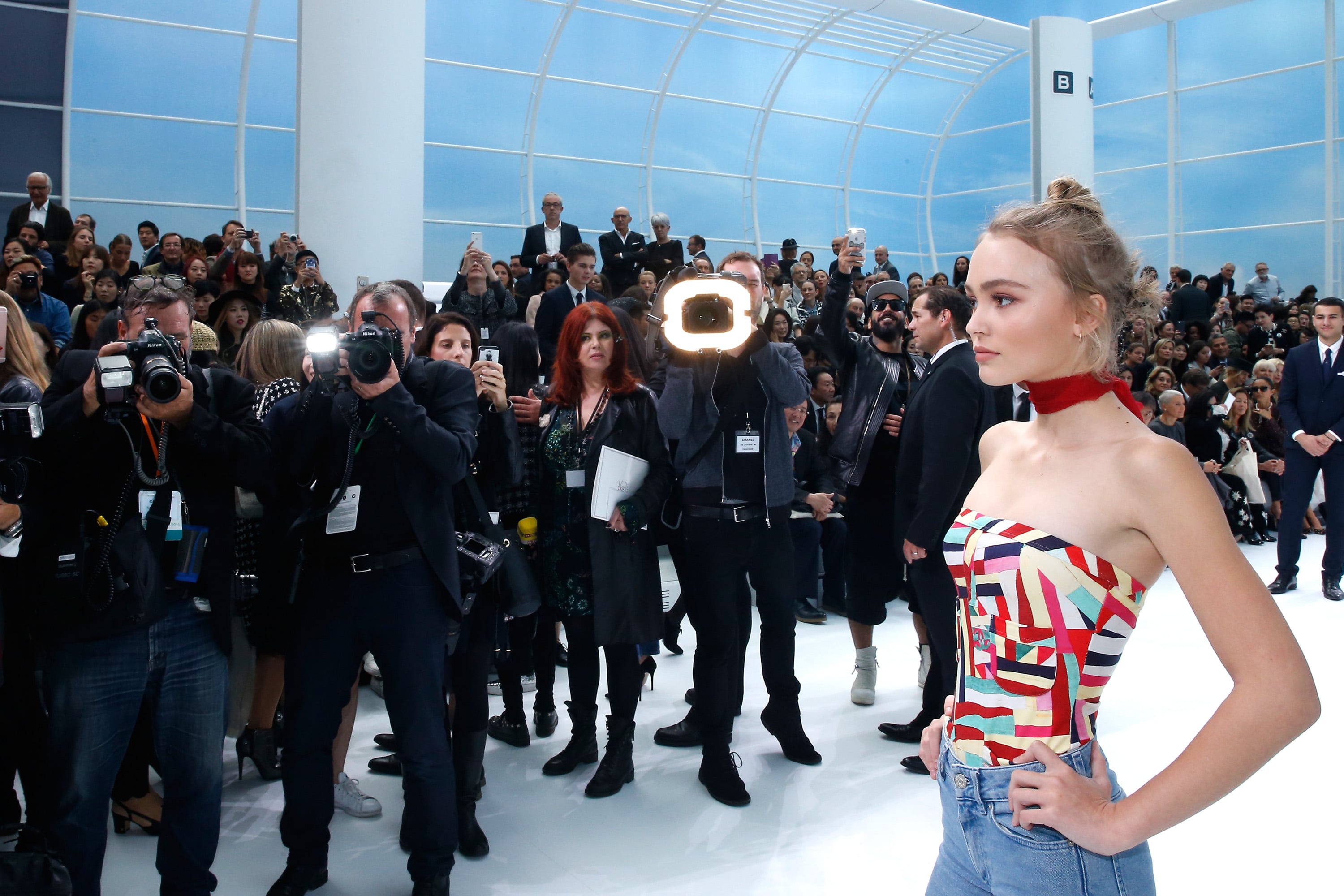 Lily-Rose Depp Looks Cool in a Bodysuit, Denim Shorts & Chanel Shoes