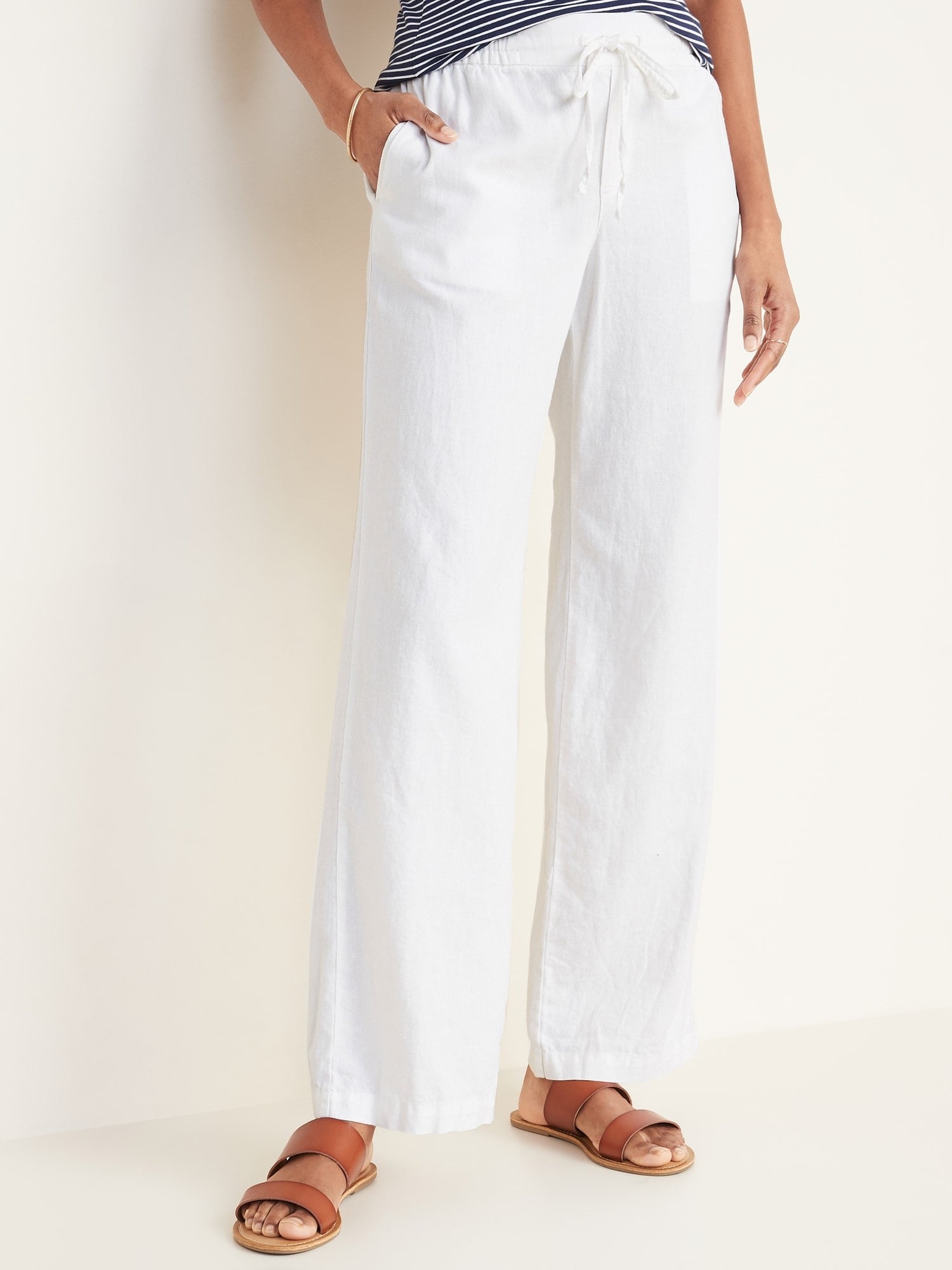 Old Navy Mid-Rise Soft Wide-Leg Linen-Blend Pants White NWT Large 