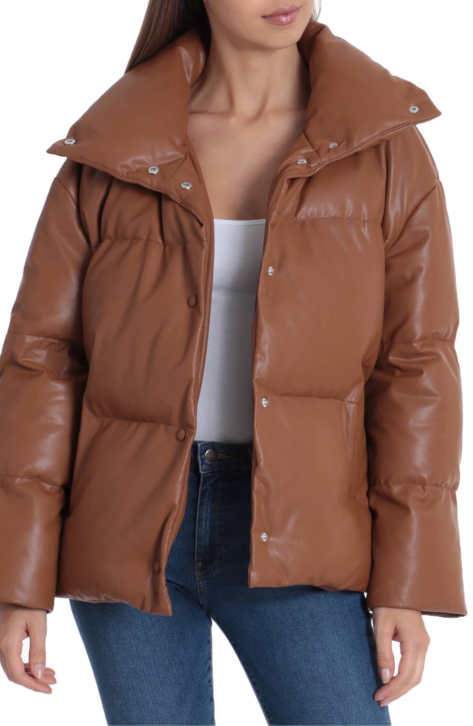 Andrew Marc Faux Leather Puffer Jacket