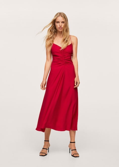 Mango Gathered Neckline Dress