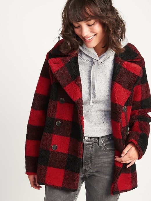 Cozy Plaid Sherpa Peacoat | Best Plaid Coat For Women at Old Navy ...