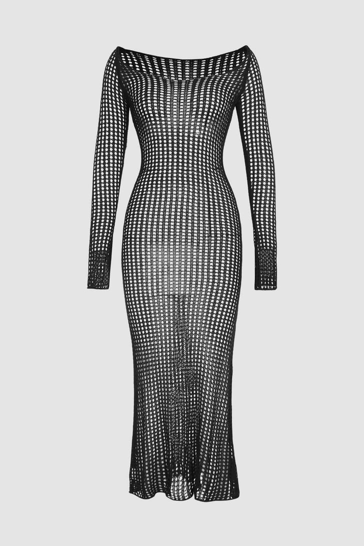 Micas Crochet Knitted Cover Up Dress Anya TaylorJoy's Sheer Black