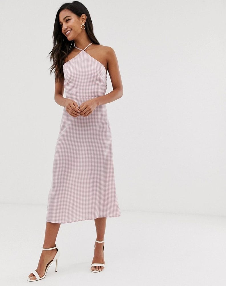 Fashion Union Midi Dress With High Halter Neck in Gingham