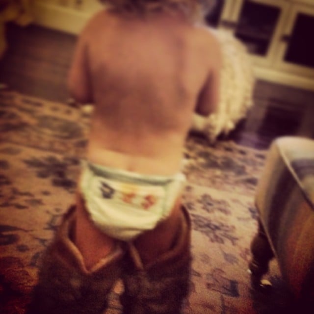 Maxwell Wearing Mom's Cowboy Boots
