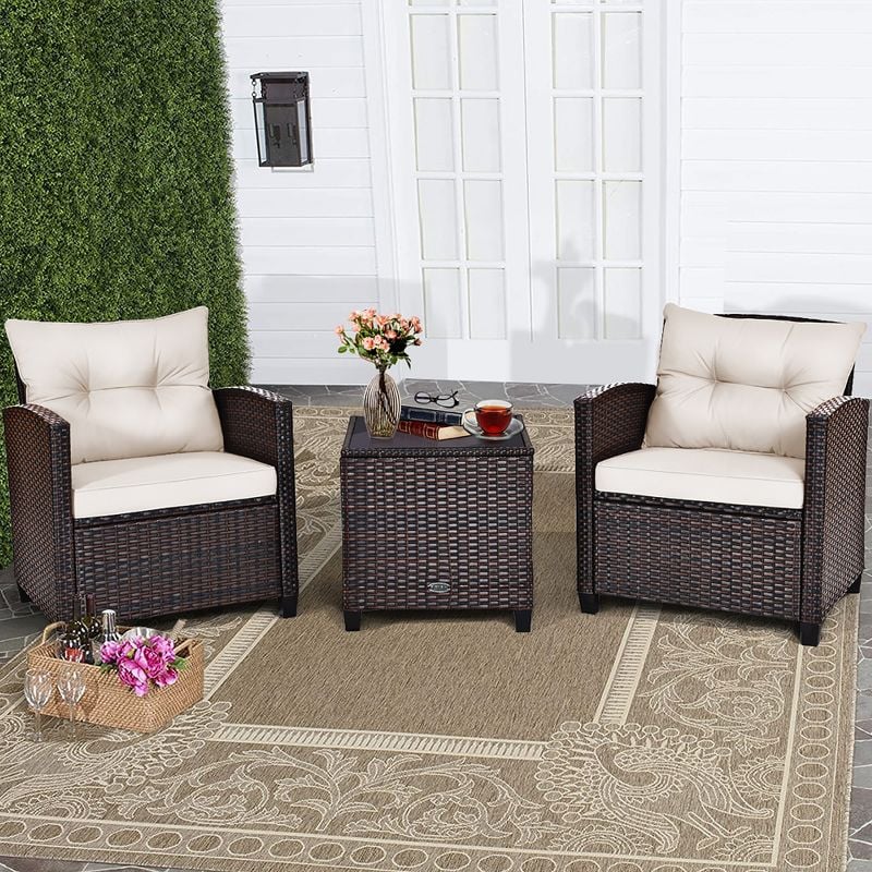 A Wicker Set: Costway Patio Rattan Cushioned Conversation Furniture Set